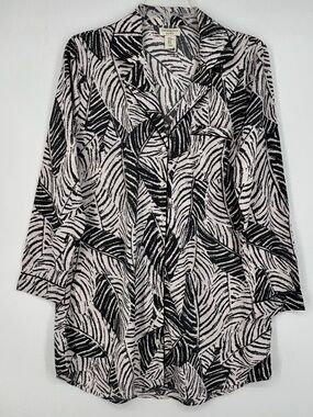 Cynthia Rowley Womens Medium Night Shirt Pale Pink Black Leaf Print Long Sleeves